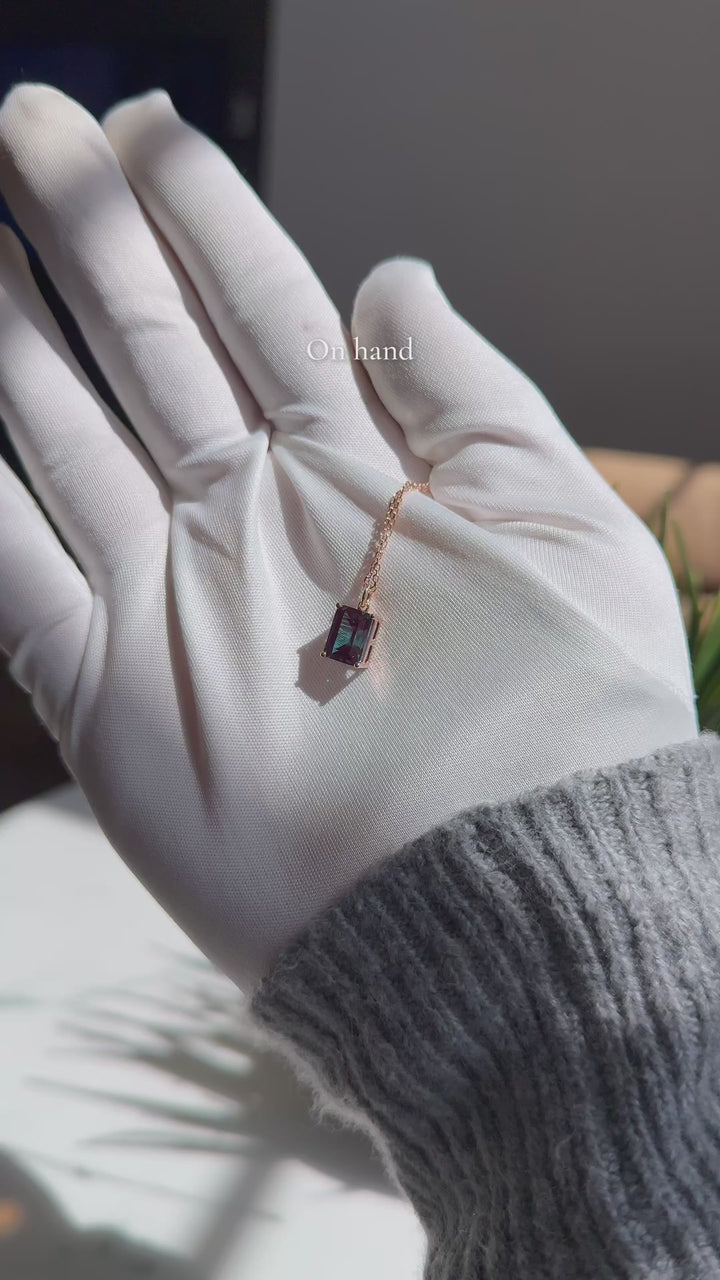 3ct Emerald-Cut Alexandrite Pendant Necklace (7x9mm)