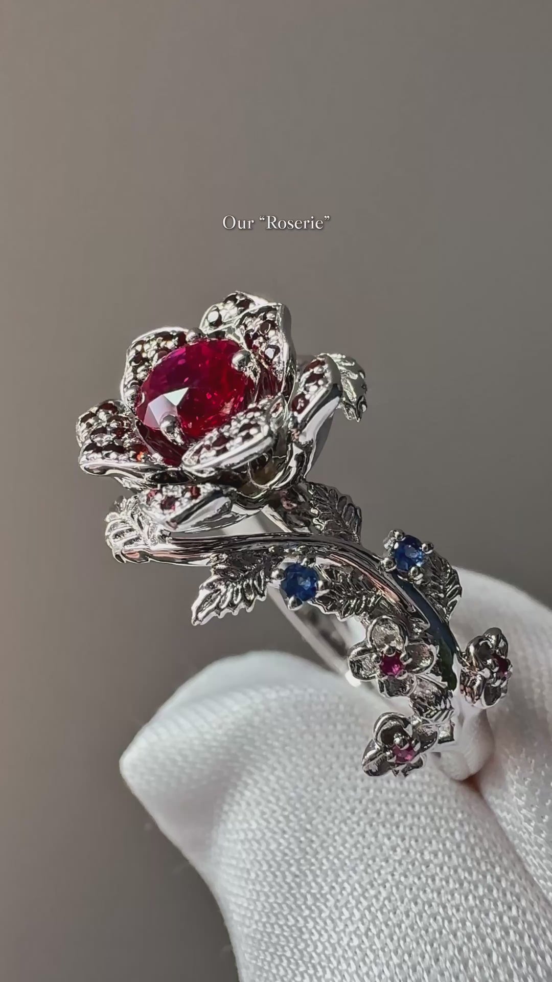 The Roserie — Ruby & Sapphire Rose Flower Ring