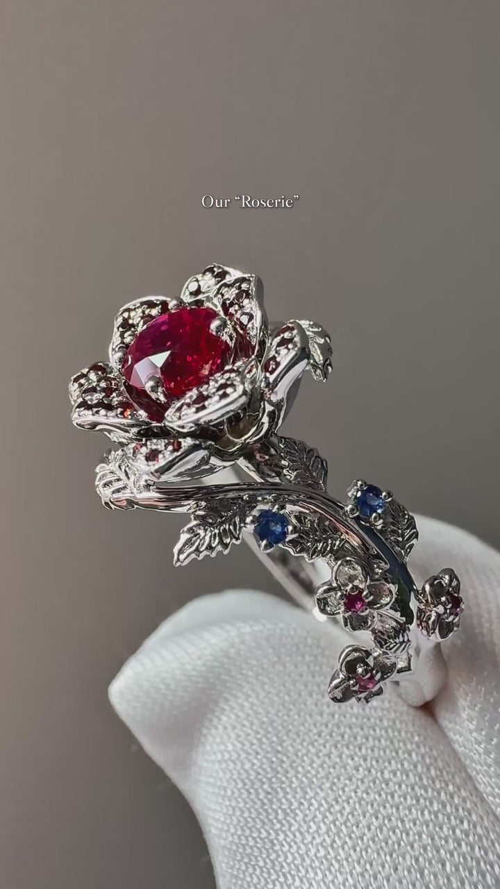 The Roserie — Ruby & Sapphire Rose Flower Ring