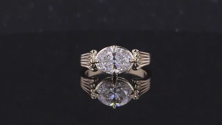 1.5ct Oval Diamond Vintage Ring with Matching 6-Stone Stacking Ring in 10K Solid Yellow Gold