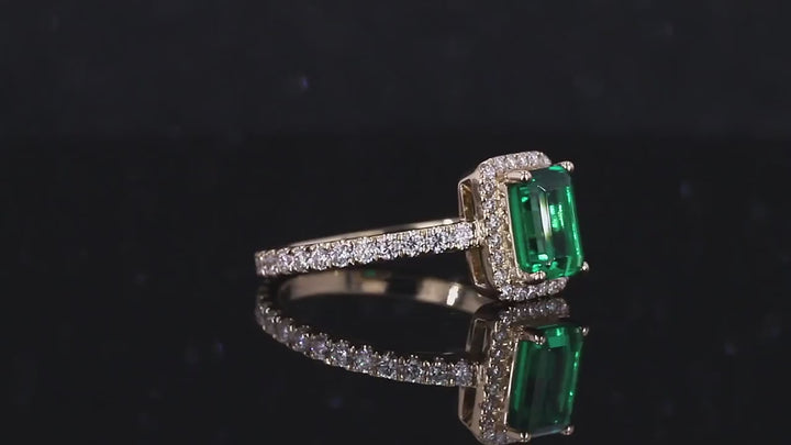 5x7mm, 1.00ct Lab-Grown Zambian Emerald with Diamond Halo/Full-Eternity Band Ring in 14K Yellow Gold