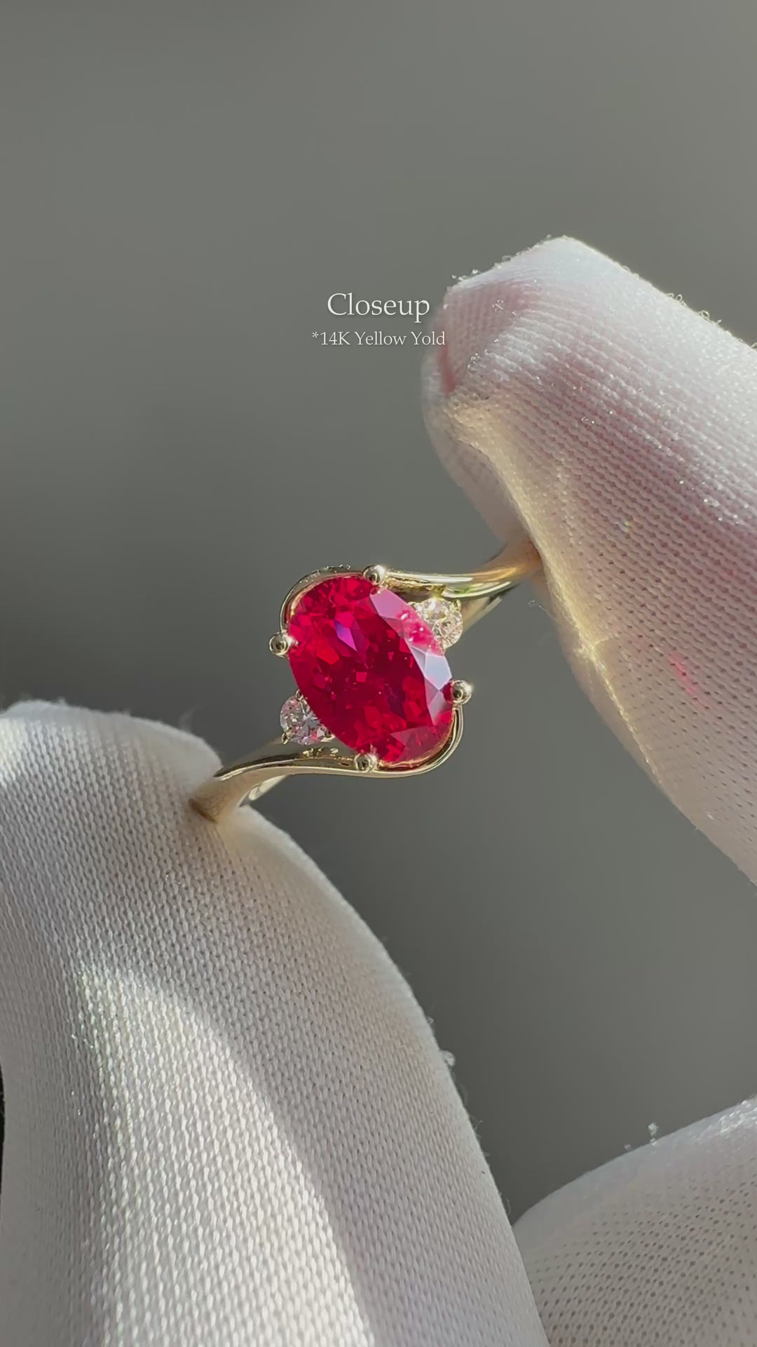 5*7mm Oval Cut Red Ruby with Diamond Twisted Band Ring in 10K Solid Yellow Gold