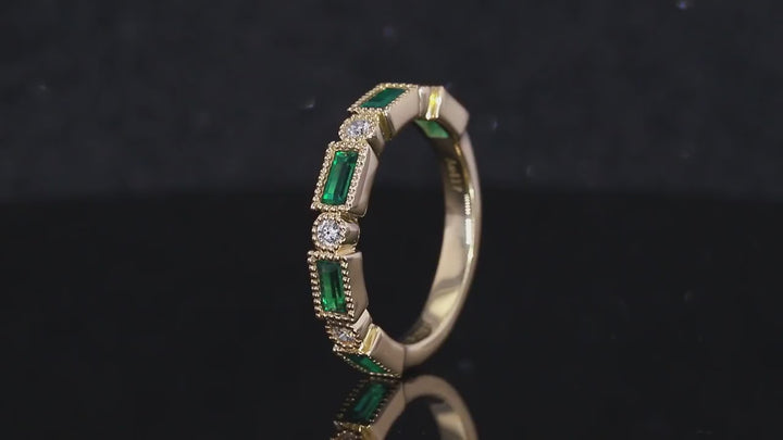 2x5mm Each, 0.75ctw Baguette Lab-Grown Colombian Emerald with Diamond Half-Eternity Band Ring in 14K Yellow Gold