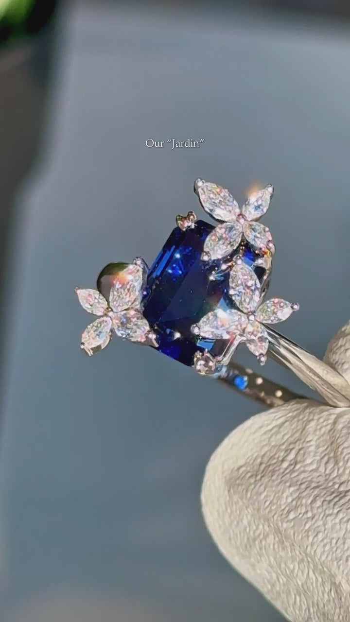 The Jardin — Emerald-Cut Sapphire Floral Ring