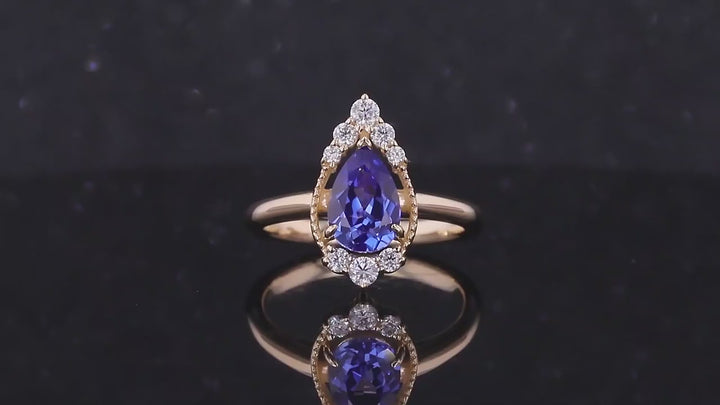 The Teardrop — Blue Pear Sapphire with Diamond Halo Ring