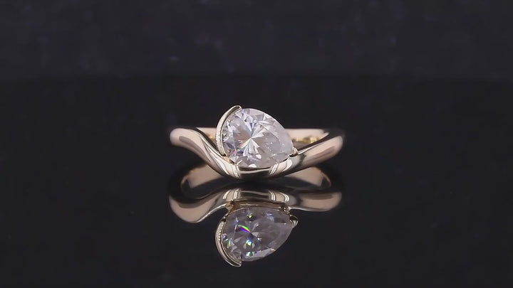 6*8mm Pear Cut with Moissanite Curved Ring in 10K Yellow Gold