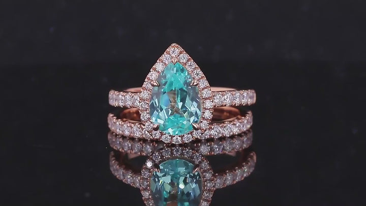 7x10mm Pear Cut Paraiba Diamond Halo/Half Eternity Ring with Staking Band in 18K Solid Rose Gold