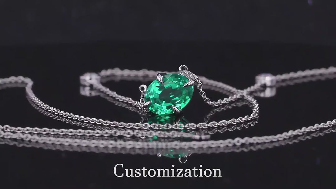 6x8mm, 1.50ct Oval Lab-Grown Colombian Emerald Pendant with Diamond Accent Necklace in 14K White Gold