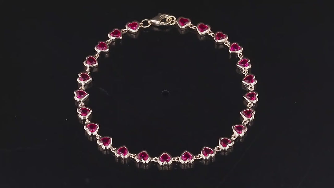 3mm, 7.92ctw Heart Lab-Grown Ruby Bezel-Set Bracelet in Yellow Gold