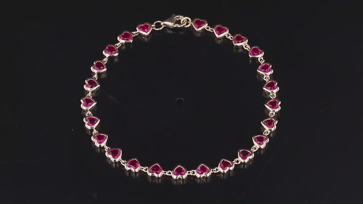 3mm, 7.92ctw Heart Lab-Grown Ruby Bezel-Set Bracelet in Yellow Gold