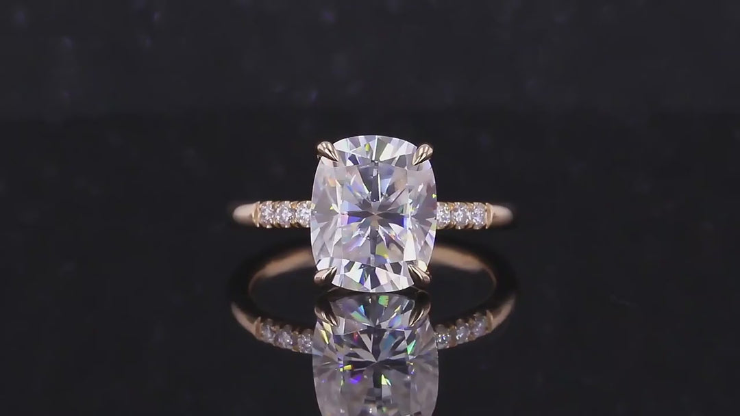 8x10mm Cushion Cut Moissanite Ring in 14K Solid Yellow Gold