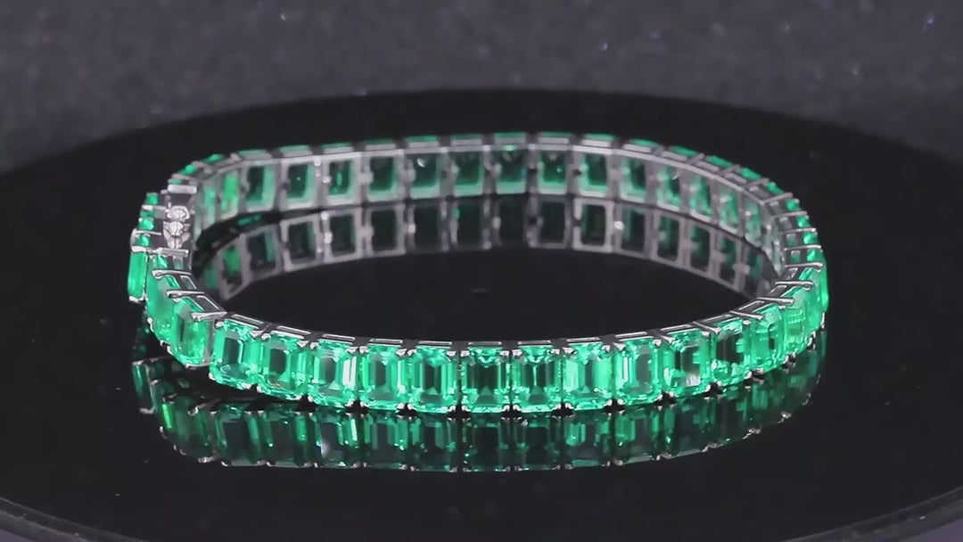 5x7mm, 17.5ctw Lab-Grown Colombian Emerald Tennis Bracelet in 14K White Gold