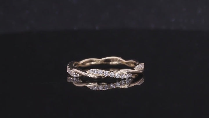 1.3mm Diamond Twist Band Ring in Yellow Gold