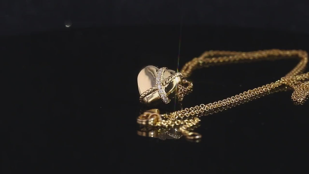 Gold Heart Diamond Pendent Necklace in 18K Solid Yellow Gold