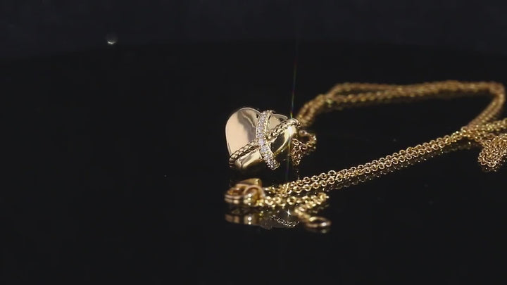 Gold Heart Diamond Pendent Necklace in 18K Solid Yellow Gold