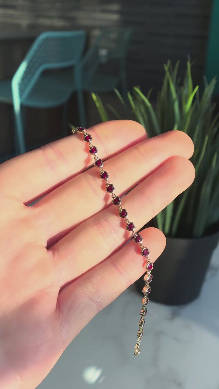 8ctw Heart Ruby Bezel-Set Bracelet in 10K or 14K Yellow Gold