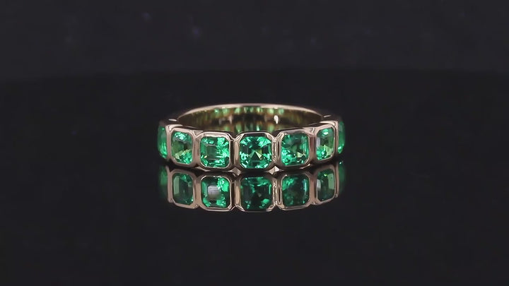 3.5mm Each, 1.75ctw Asscher Lab-Grown Colombian Emerald Half-Eternity Band Ring in 14K Yellow Gold
