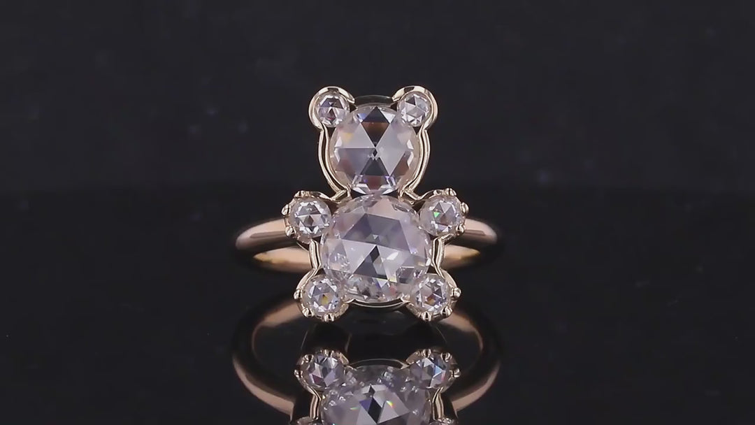Bear Moissanite Ring in 14K Solid Yellow Gold