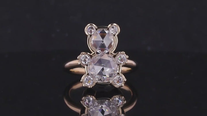 Bear Moissanite Ring in 14K Solid Yellow Gold