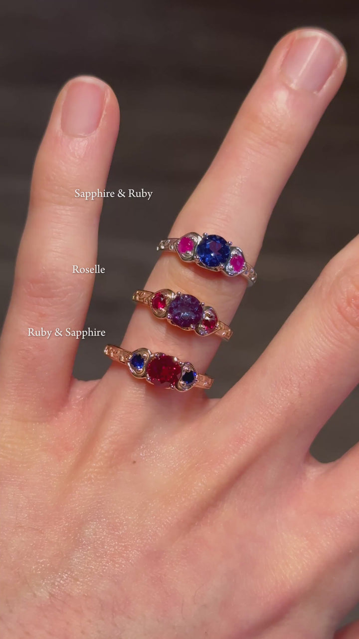 "Sapphire & Ruby" Three-Stone Ring