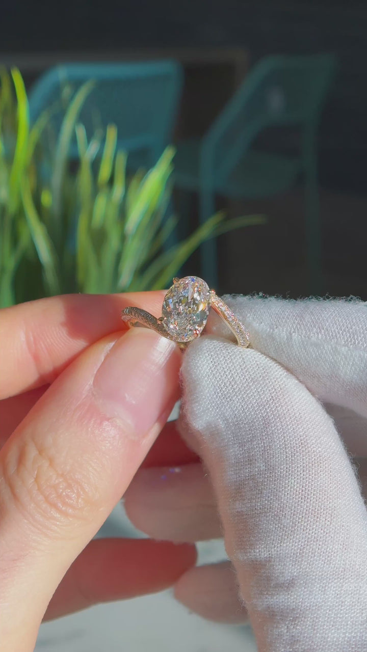 Customized™ 2.50ct Oval Lab-Grown Diamond Solitaire Ring with Donut Pavé Hidden Halo/Curved Band in Yellow Gold