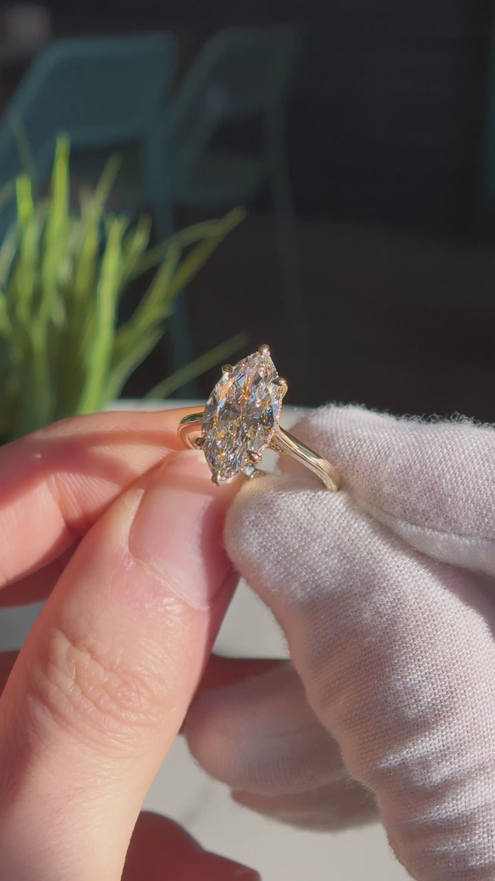 Customized™ 3.20ct Marquise Lab-Grown Diamond Ring with Hidden Halo and Pavé Cathedral Bridge in Yellow Gold