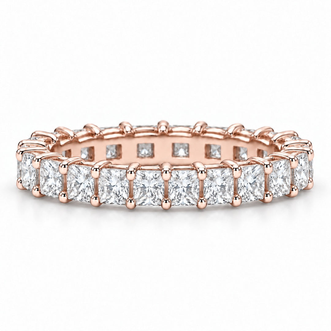 Princess lab-grown diamond eternity band, 2.5mm, 14K rose gold, front view