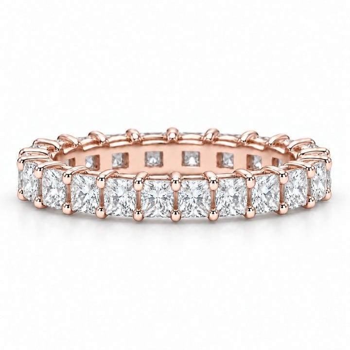 Princess lab-grown diamond eternity band, 2.5mm, 14K rose gold, front view