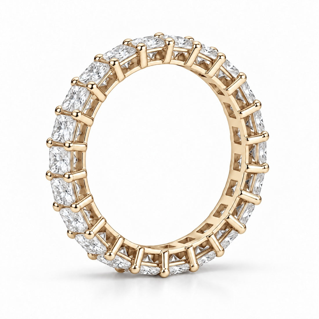 Princess lab-grown diamond eternity band, 2.5mm, 14K yellow gold, side profile