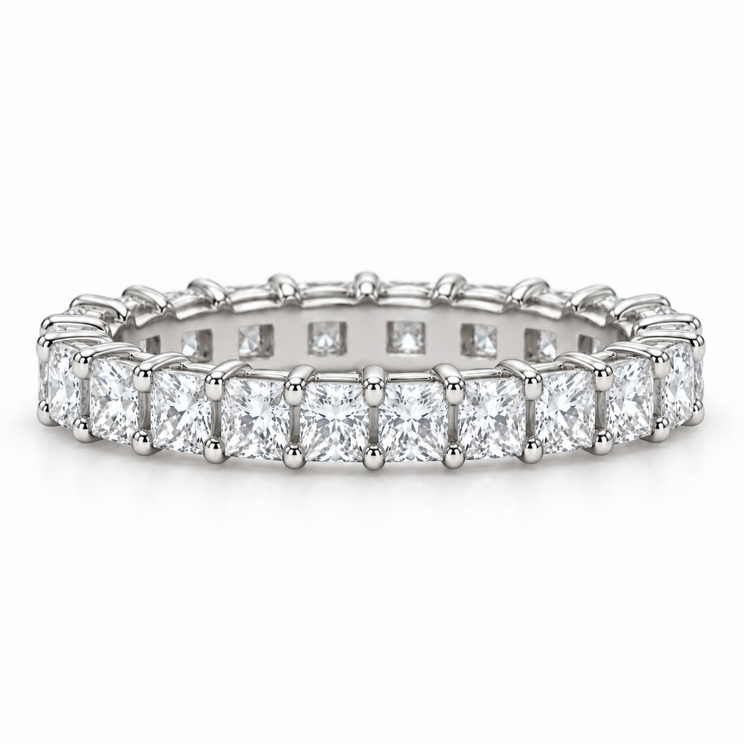 Princess lab-grown diamond eternity band, 2.5mm, 14K white gold, front view