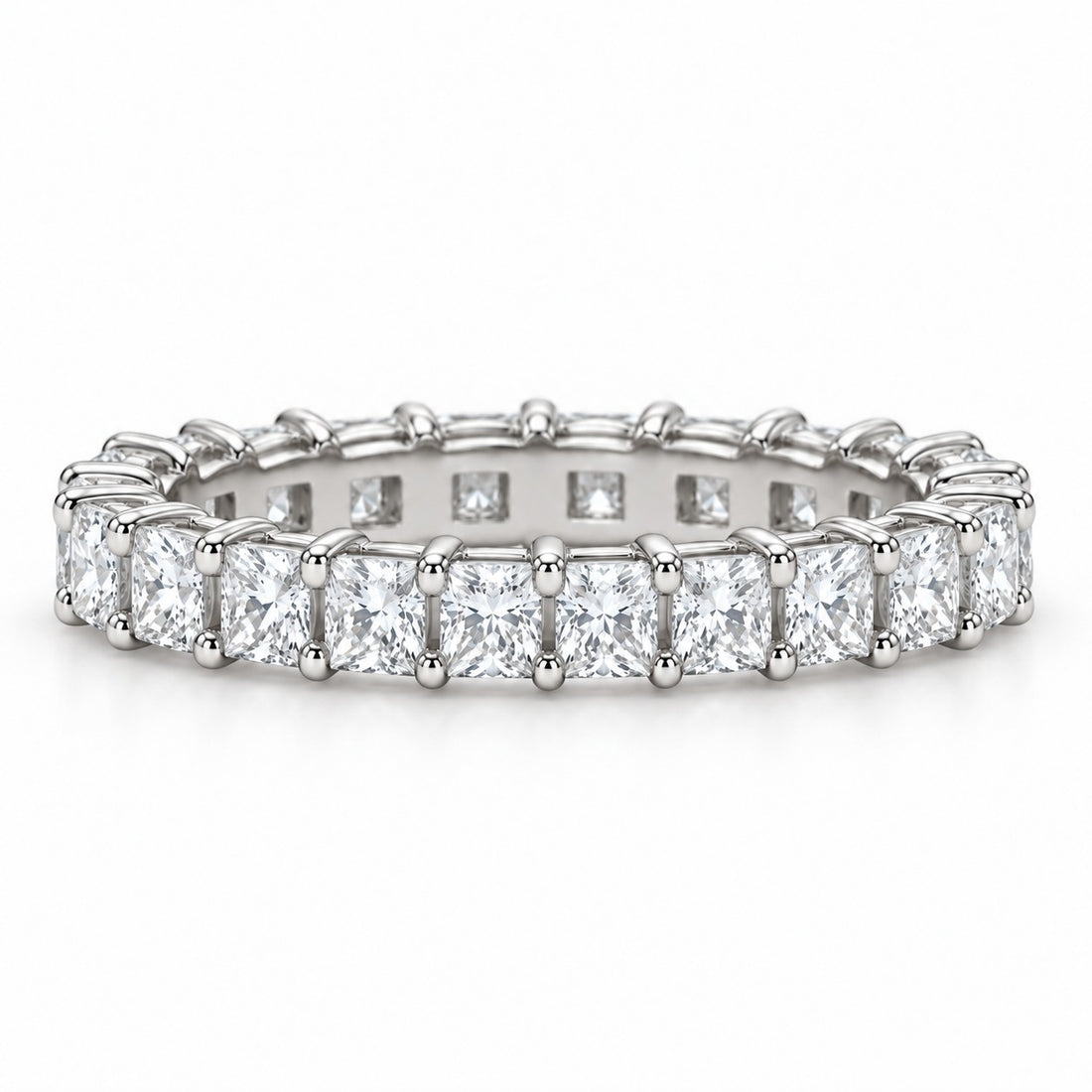Princess lab-grown diamond eternity band, 2.5mm, 14K white gold, front view