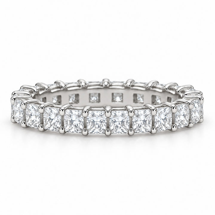 Princess lab-grown diamond eternity band, 2.5mm, 14K white gold, front view