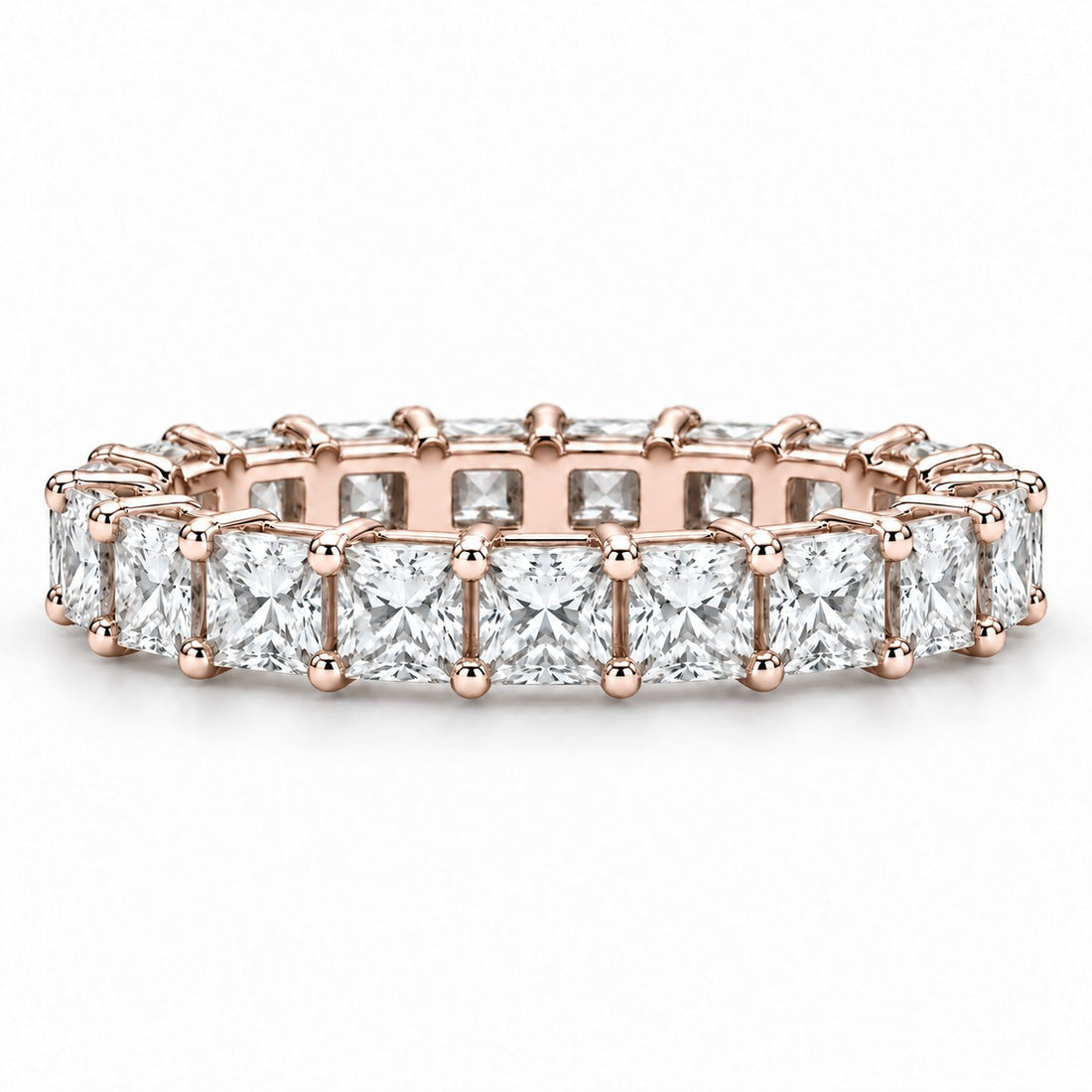Princess lab-grown diamond eternity band, 3.0mm, 14K rose gold, front view