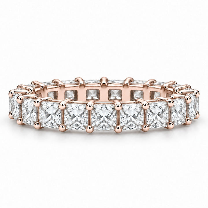 Princess lab-grown diamond eternity band, 3.0mm, 14K rose gold, front view