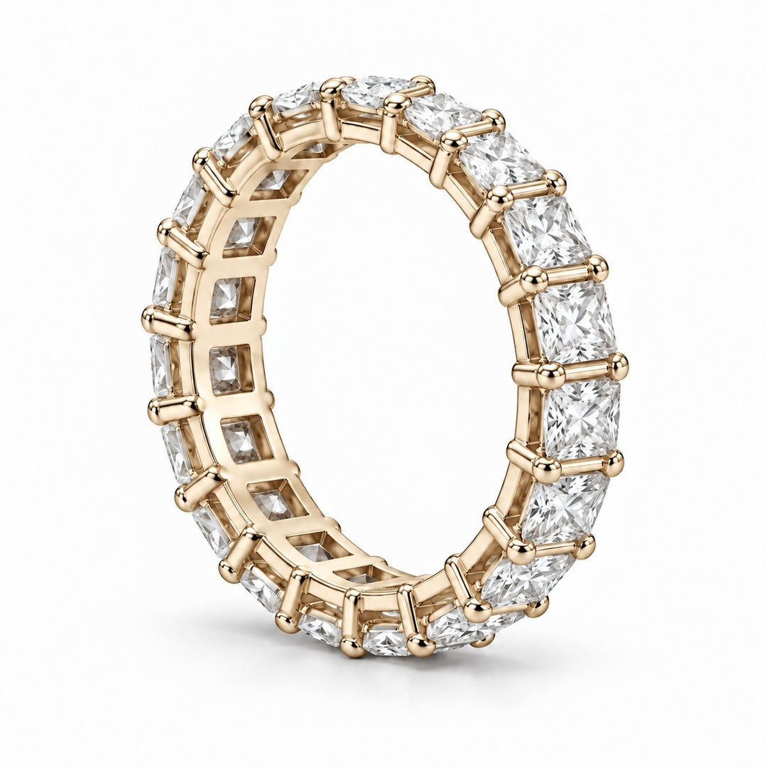 Princess lab-grown diamond eternity band, 3.0mm, 14K yellow gold, side profile