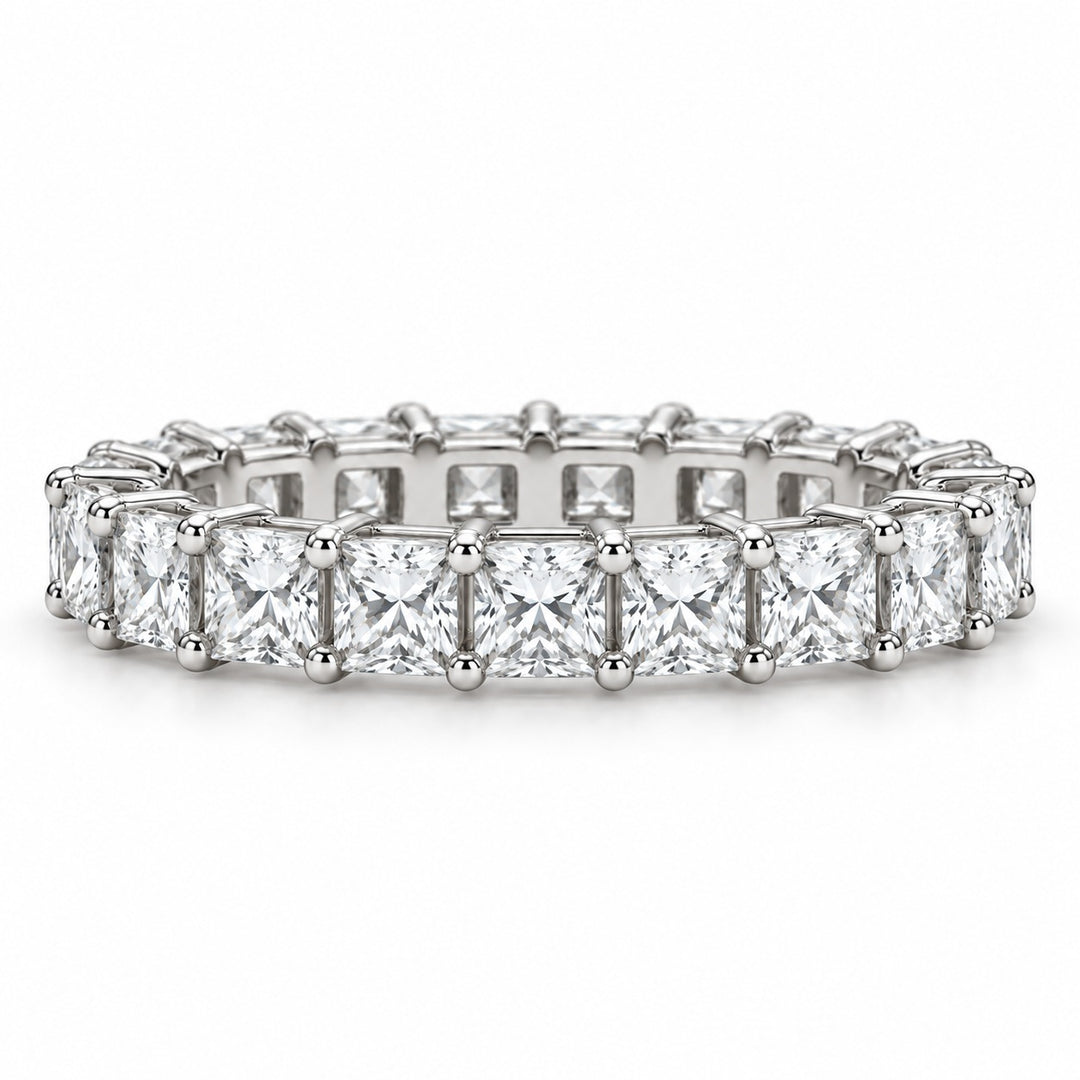 Princess lab-grown diamond eternity band, 3.0mm, 14K white gold, front view