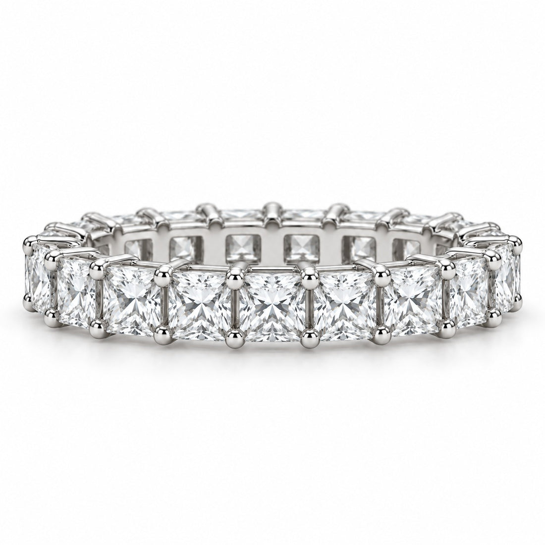 Princess lab-grown diamond eternity band, 3.0mm, 14K white gold, front view