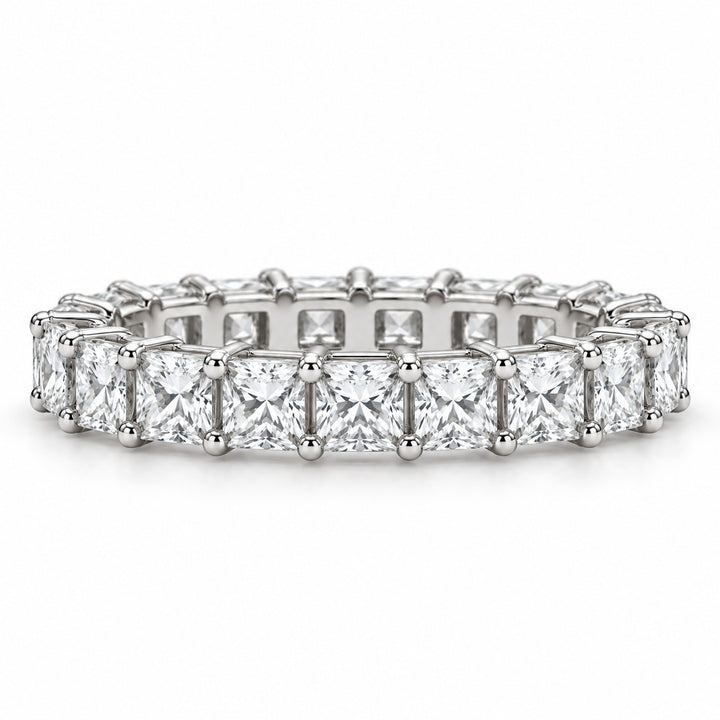 Princess lab-grown diamond eternity band, 3.0mm, 14K white gold, front view