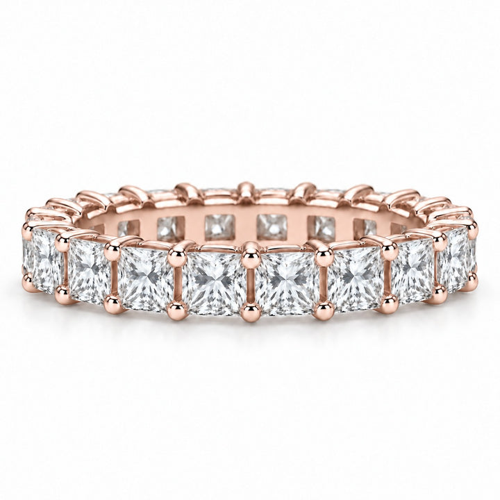 Princess lab-grown diamond eternity band, 3.5mm, 14K rose gold, front view