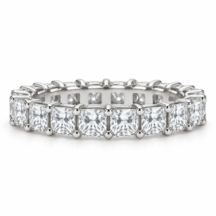 Princess lab-grown diamond eternity band, 3.5mm, 14K white gold, front view