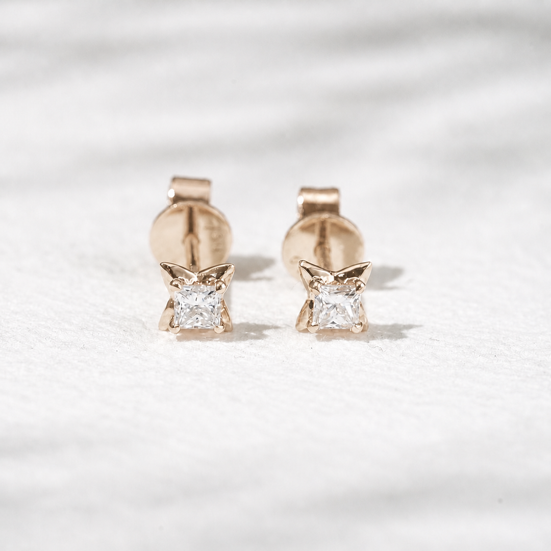 Princess-Cut Lab Diamond Flower Stud Earrings — 0.40ctw