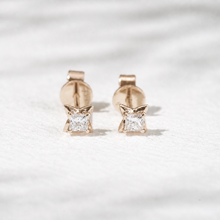 Princess-Cut Lab Diamond Flower Stud Earrings — 0.40ctw