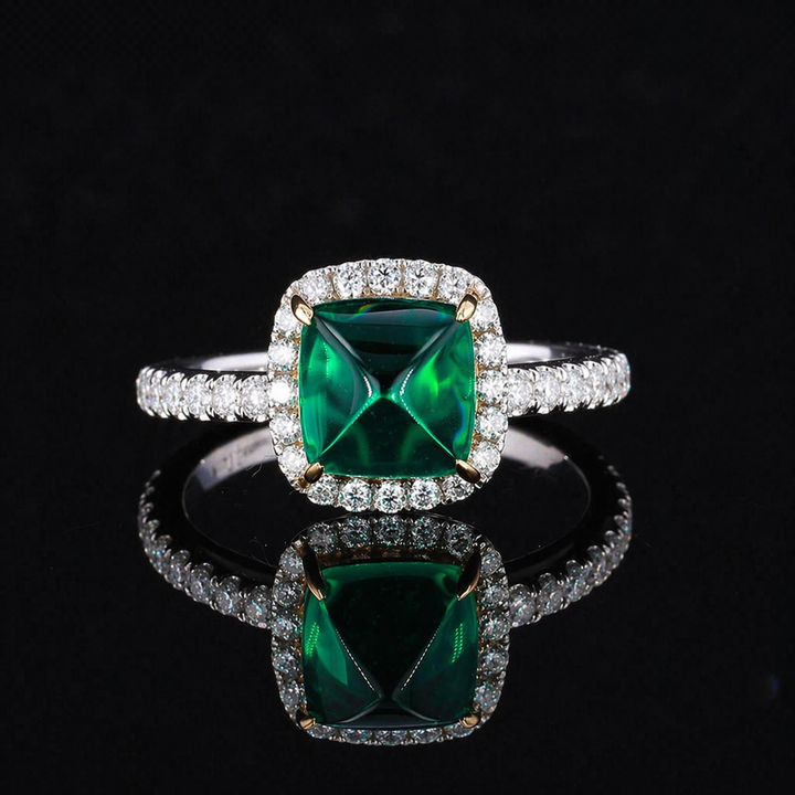 The Prism — Diamond Halo Emerald Ring