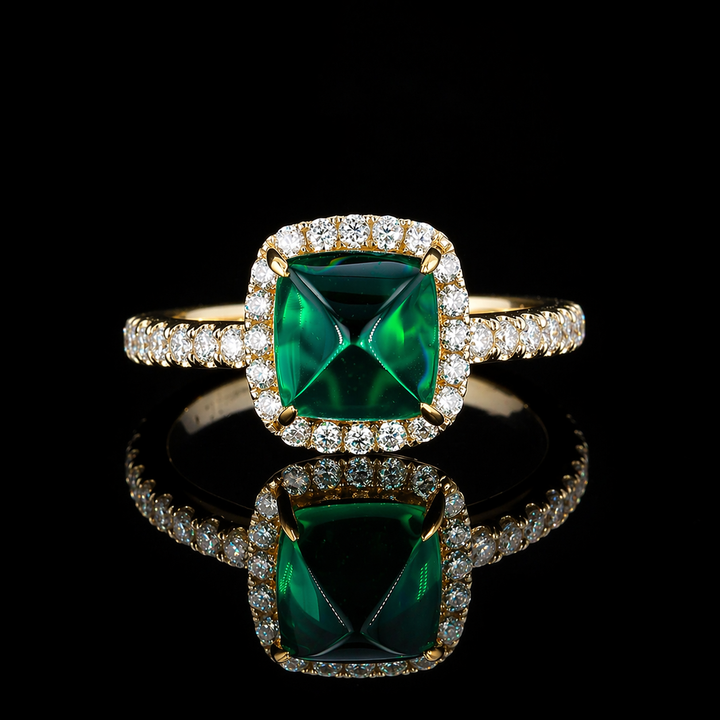 The Prism — Diamond Halo Emerald Ring