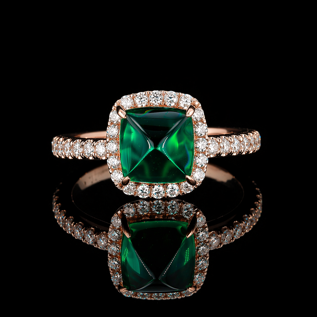 The Prism — Diamond Halo Emerald Ring