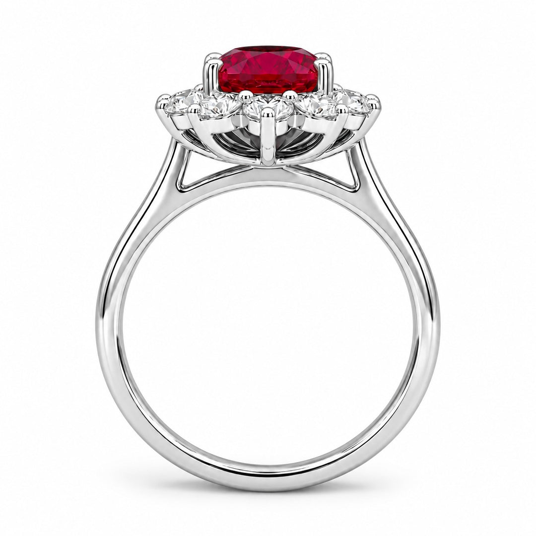 The Diana — Ruby Diamond Cluster Ring in 14K white gold, profile