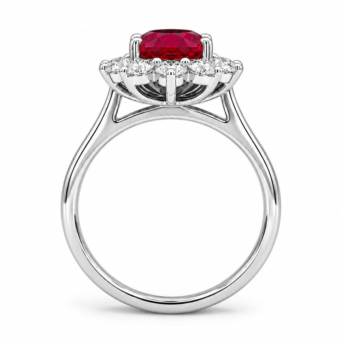 The Diana — Ruby Diamond Cluster Ring in 14K white gold, profile