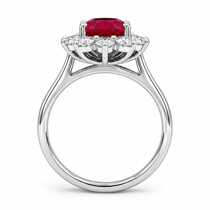 The Diana — Ruby Diamond Cluster Ring in 14K white gold, profile