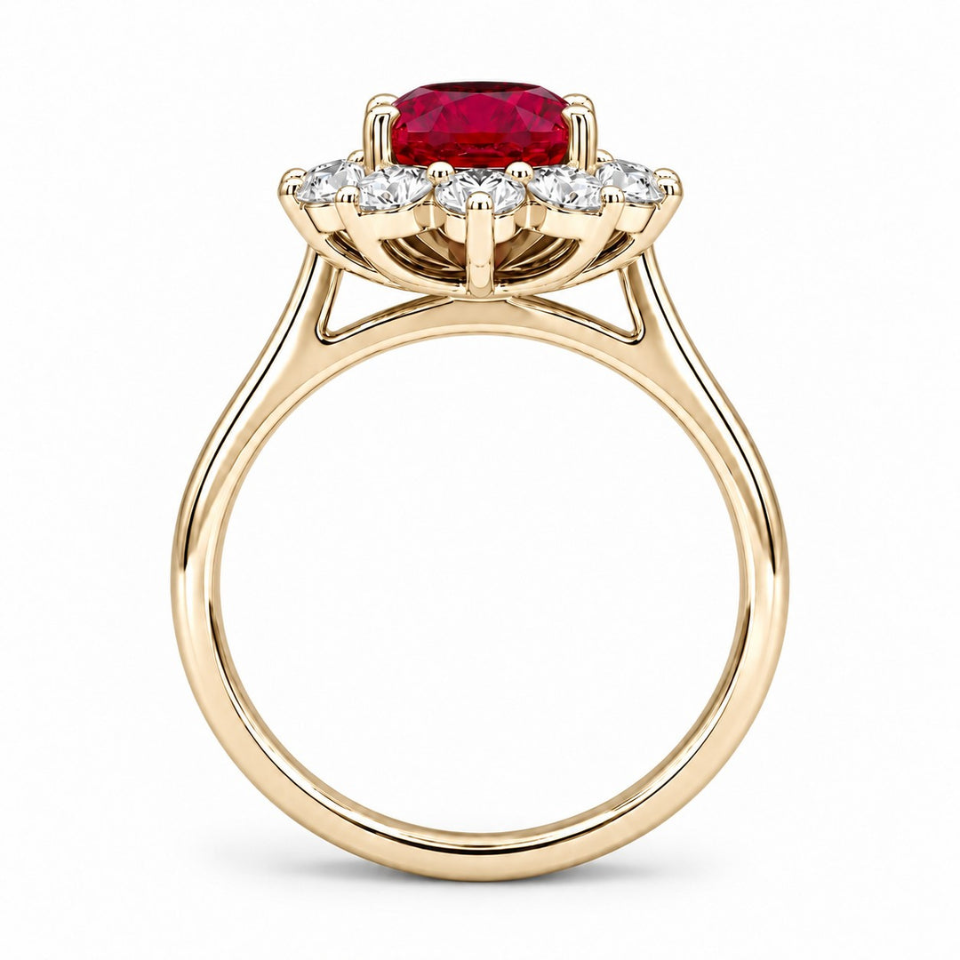 The Diana — Ruby Diamond Cluster Ring in 14K yellow gold, profile