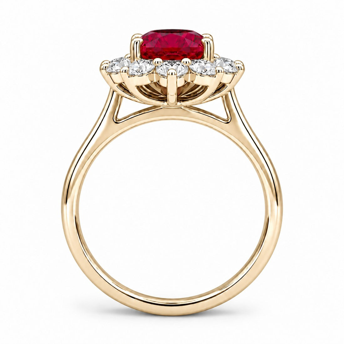 The Diana — Ruby Diamond Cluster Ring in 14K yellow gold, profile